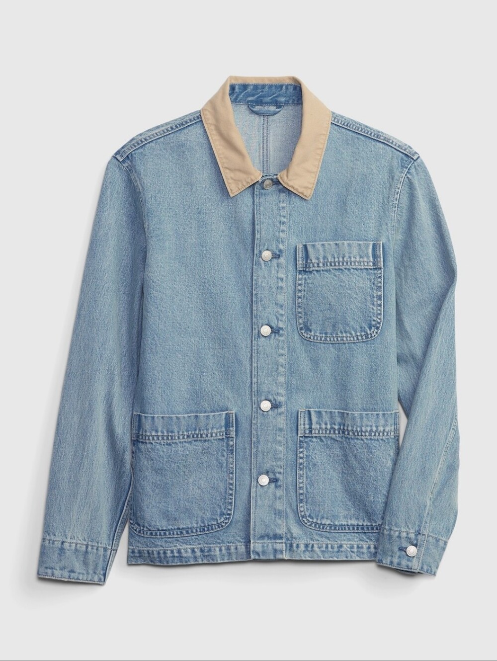 Gap Denim Chore Jacket Tan Collar Pockets Size XS Blue Jean